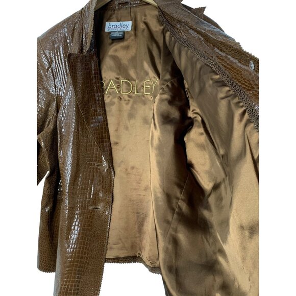 Bradley Bayou Brown Croc-Embossed Shiny Leather Blazer Jacket 2X EUC 8165 - Picture 6 of 10